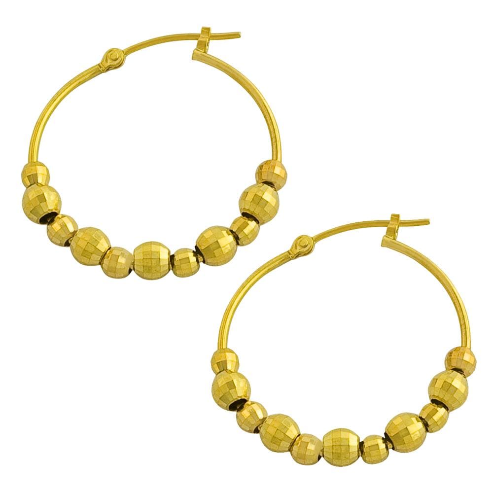 Fremada 14k Yellow Gold Diamond cut Bead Balls Hoop Earrings