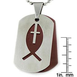 Two tone Stainless Steel Fisherman Cross Double Dog Tag Necklace