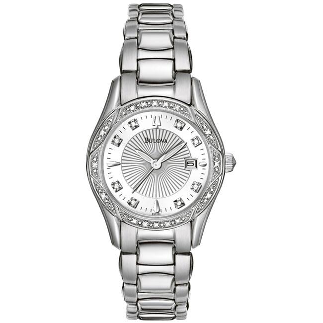 96R138 Bulova Womens Stainless Steel Diamond Accent Watch   