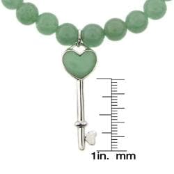 Sterling Silver Green Jade Heart Key Stretch Bracelet