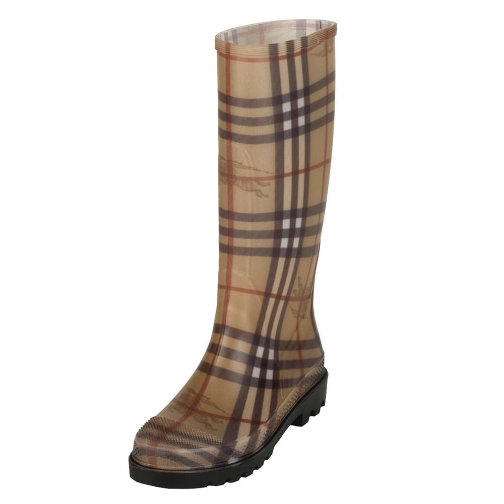 red burberry rain boots