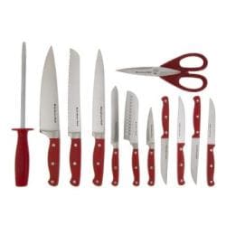 KitchenAid Red 13 piece Fine edge Forged Cutlery Block Set