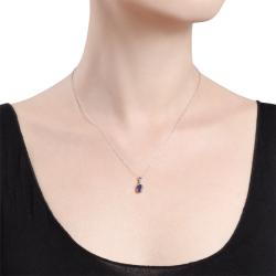 Sterling Silver Created Sapphire and Diamond Necklace Gemstone Necklaces