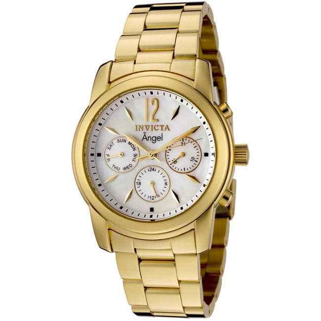 Invicta Women'S 'Angel' White Pearlescent Dial Goldplated Watch