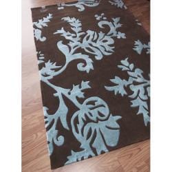 Handmade Alexa Pino Brown/ Teal Floral Vine Rug (86 x 116