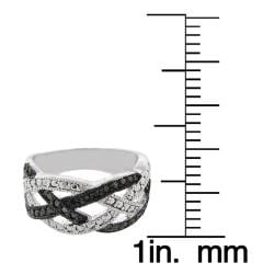   Silver Black Diamond Accent Braided Design Ring  