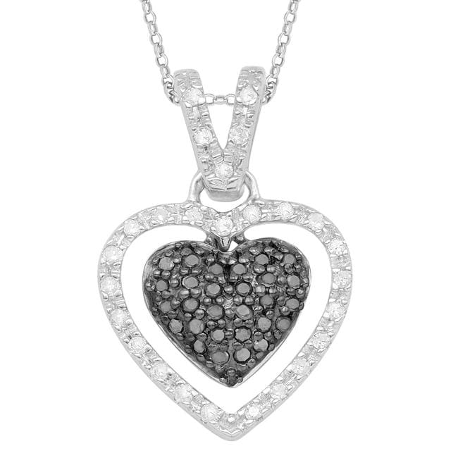 Sterling Silver 1/5ct TDW Black and White Diamond Heart Necklace (H I, I3) Diamond Necklaces