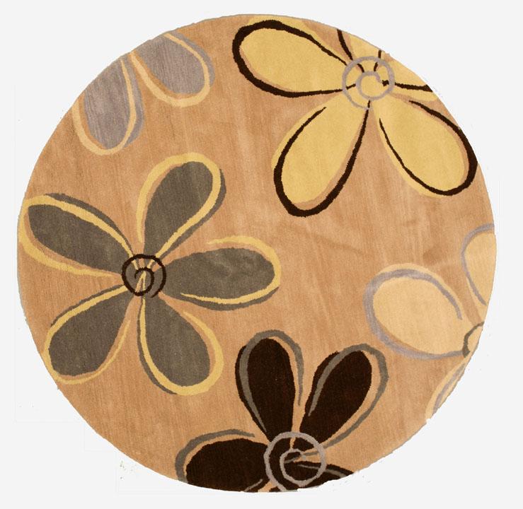 Hand tufted Beige Floral Wool Rug (6 Round)