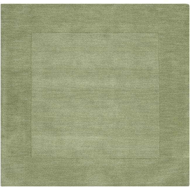 Hand crafted Moss Green Tone on tone Bordered Wool Rug (99 X 99)