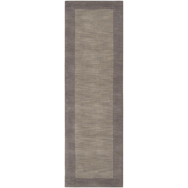Hand crafted Grey Tone On Tone Bordered Lavender Wool Rug (26 x 8