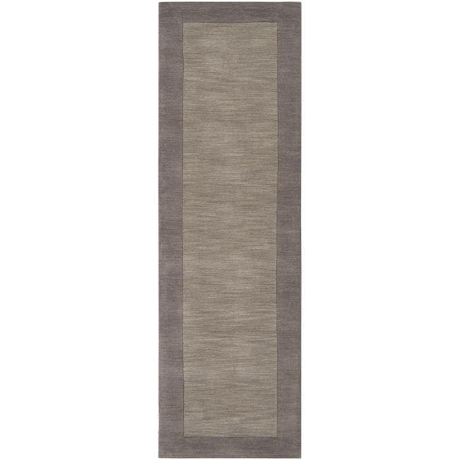 Hand crafted Grey Tone on tone Bordered Lavender Wool Rug (26 X 8)