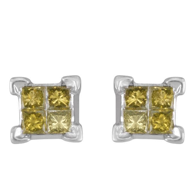 Sterling Silver 1/4ct TDW Yellow Diamond Earrings Diamond Earrings