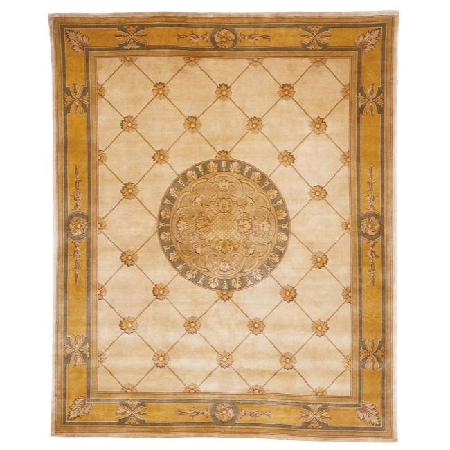 Asian Hand knotted Medallion Ivory/ Gold Wool Rug (10' Square) Safavieh Round/Oval/Square