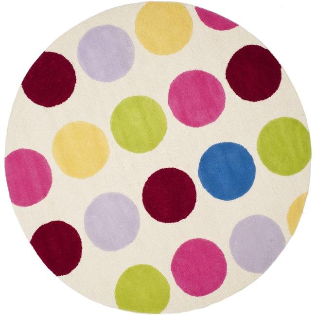 Handmade Childrens Pokka Dots Ivory N. Z. Wool Rug (4 Round