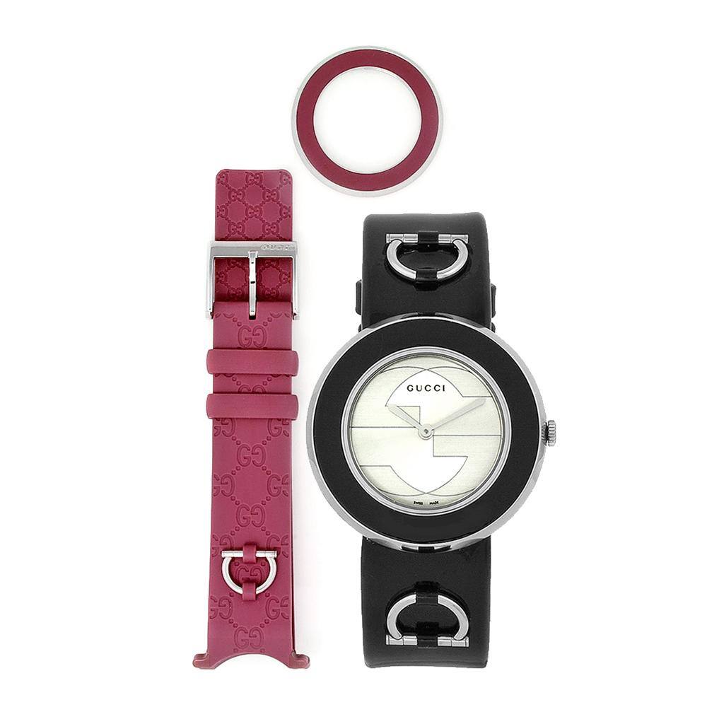 Gucci Women's U-Play Interchangable Leather Strap White Dial Watch