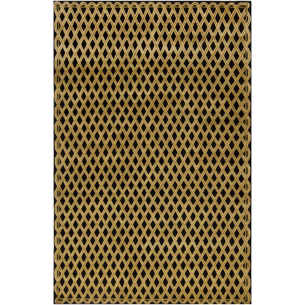 Hand-knotted Mandara Geometric Black New Zealand Wool Rug (6' x 9')