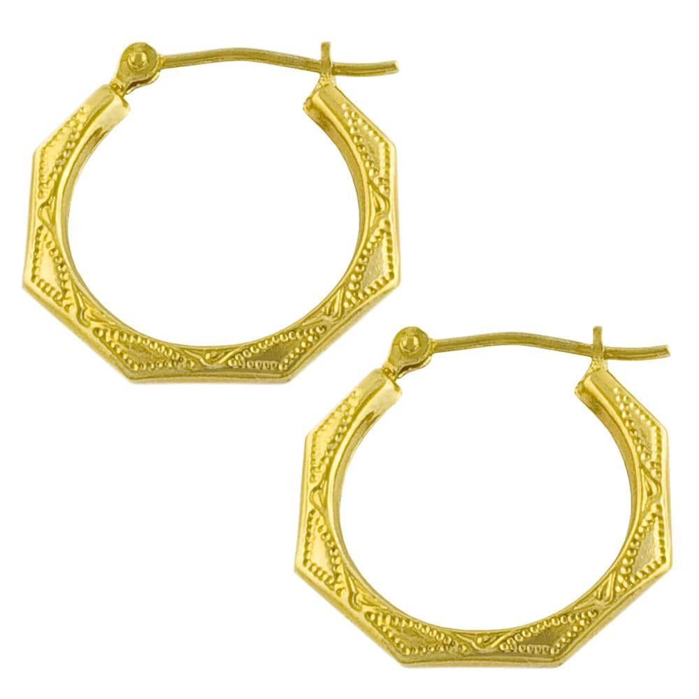 10k Yellow Gold Engraved Hoop Earrings Gold Earrings