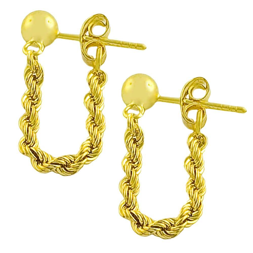 14k Yellow Gold Rope Chain Earrings Free Shipping Today Overstock