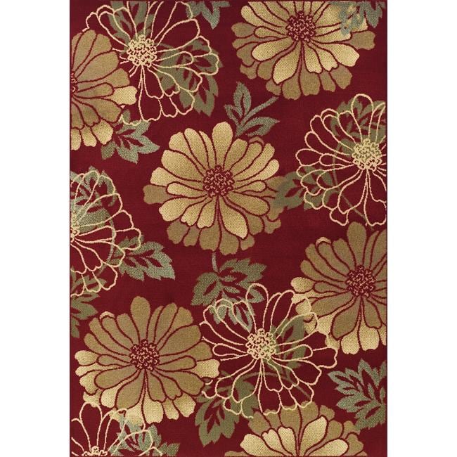 Alexa Abbey Modern Red Flower Blossom Floral Rug (82 x 115 