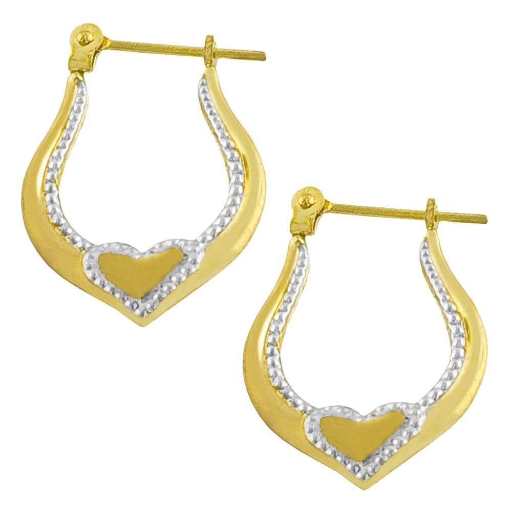 10k Two tone Gold Heart Hoop Earrings  