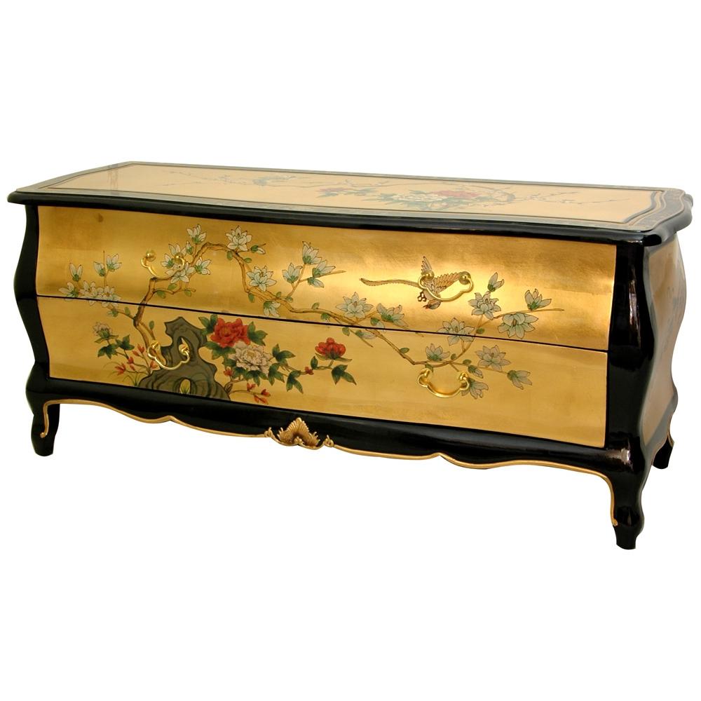 Wooden 20 inch Black/ Gold Leaf TV Cabinet (China)