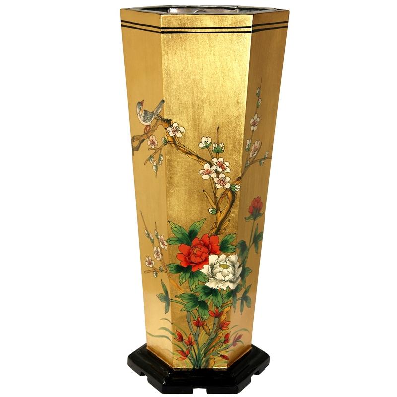 Handmade Elm Wood Gold Leaf Umbrella Stand (China)
