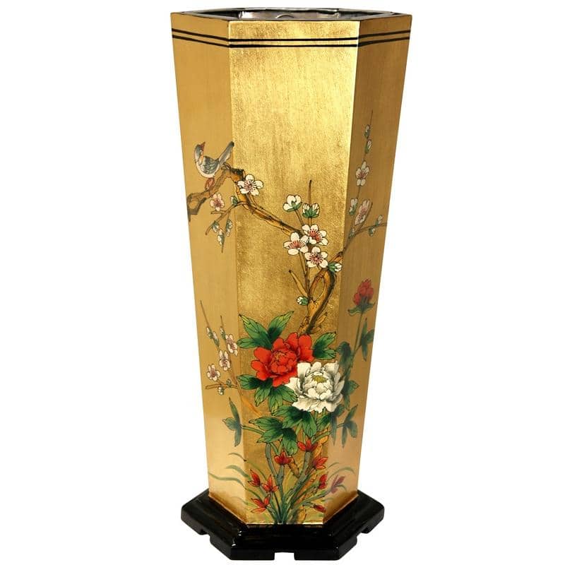 Handmade Elm Wood Gold Leaf Umbrella Stand (China)