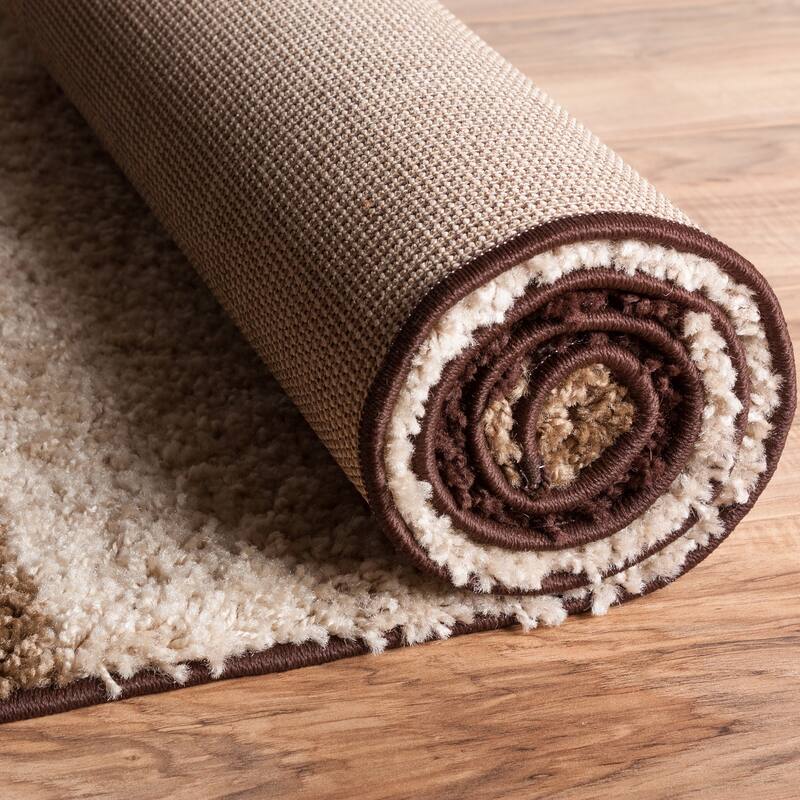 Well Woven Shag Plush Beige Brown Geometric Area Rug - 6'7" x 9'10"
