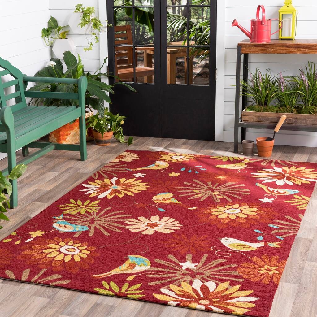 Hand-hooked Corral Indoor/Outdoor Floral Area Rug - 9' x 12'/Surplus