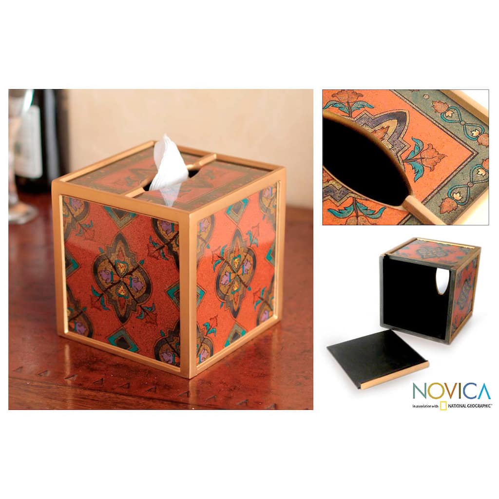 Painted Glass Handmade 'In Crimson' Tissue Box (Peru)