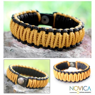 Polyester Mens Amina In Golden Black Wristband Bracelet (Ghana)