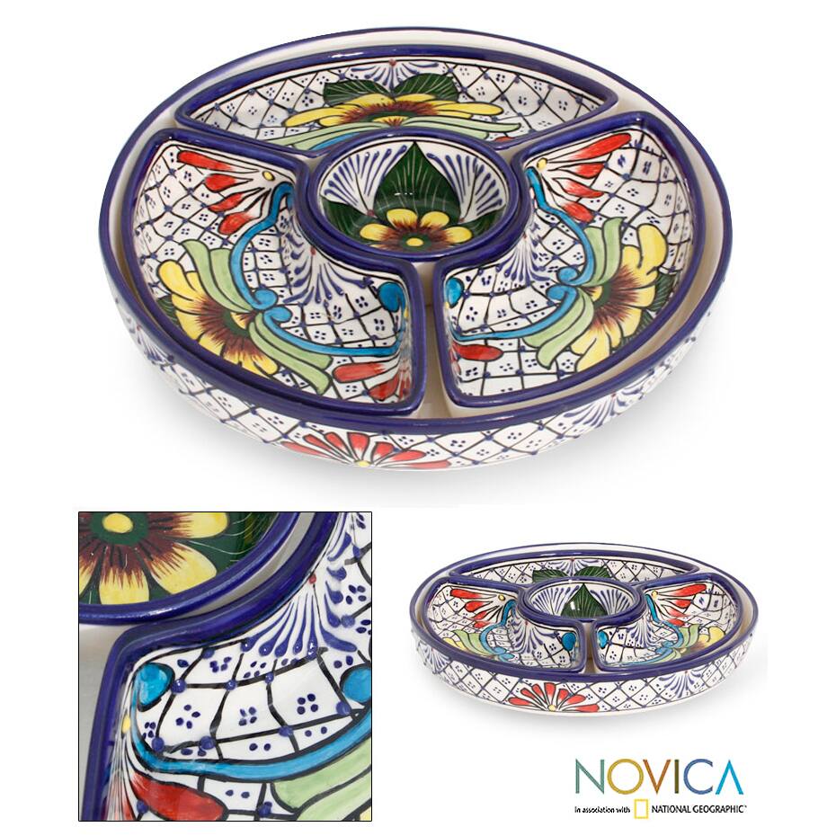 Handmade Ceramic 'Daisy Stars' Talavera Appetizer Bowls (Mexico)