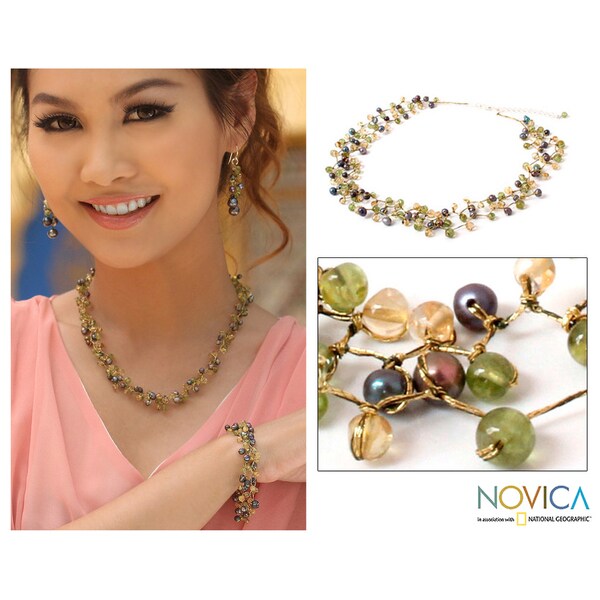 Multi-gemstone 'Bright Passion' Pearl Necklace (3.5-4 mm) (Thailand)