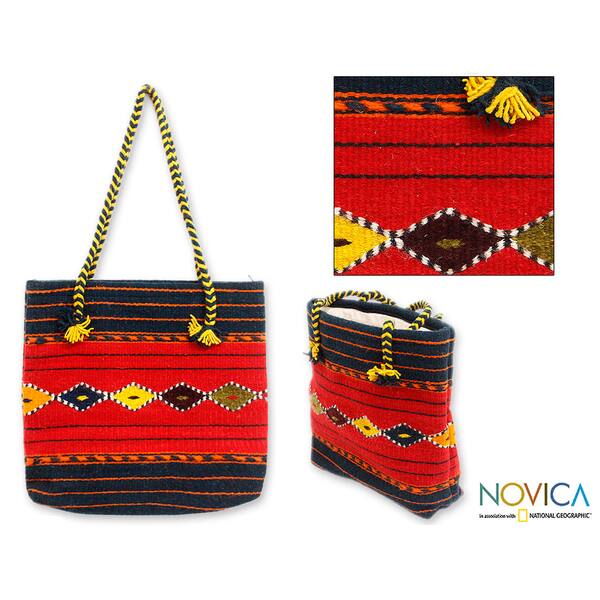 slide 1 of 3, NOVICA Handcrafted Medium Wool 'Zapotec Legacy' Tote Bag (Mexico)