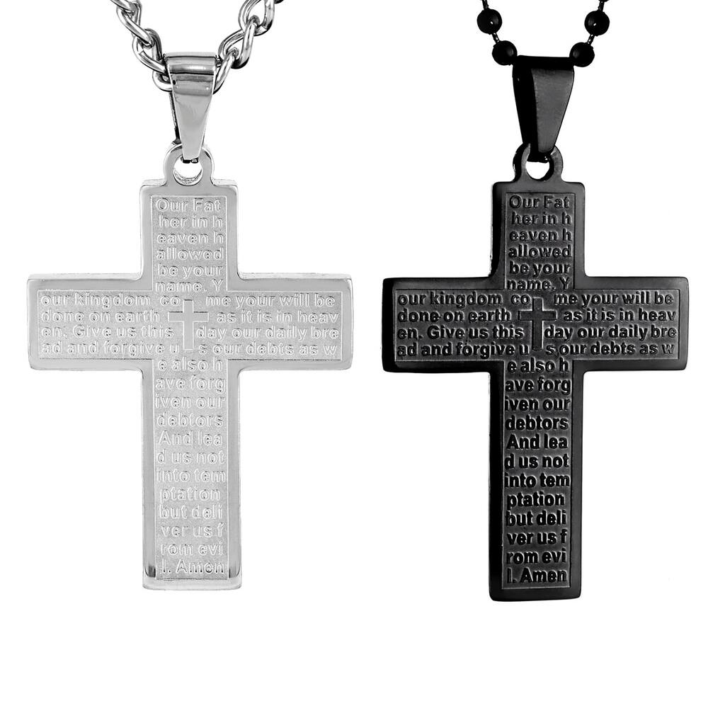 Men's Lord's Prayer Cross Stainless Steel Necklace