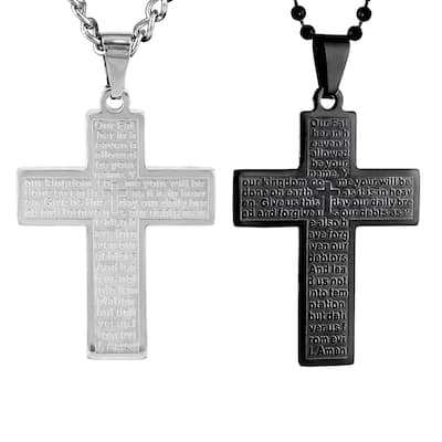 Men's Lord's Prayer Cross Stainless Steel Necklace