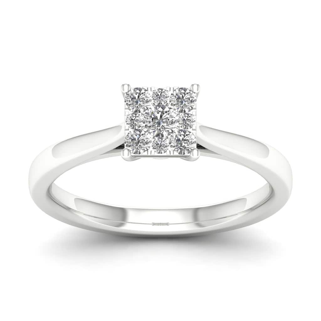 De Couer 10k White Gold 1/4ct TDW Cluster Diamond Ring