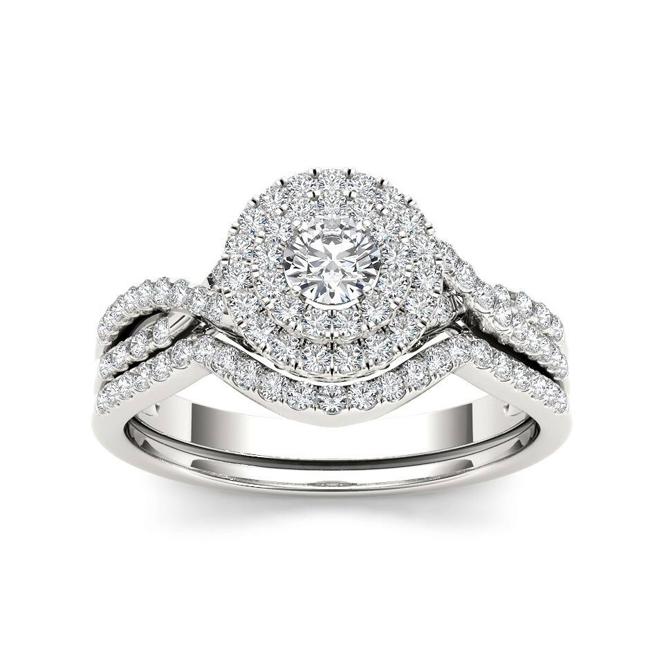De Couer IGI Certified 10k Gold 3/ 4ct TDW Diamond Halo Bridal Ring Set