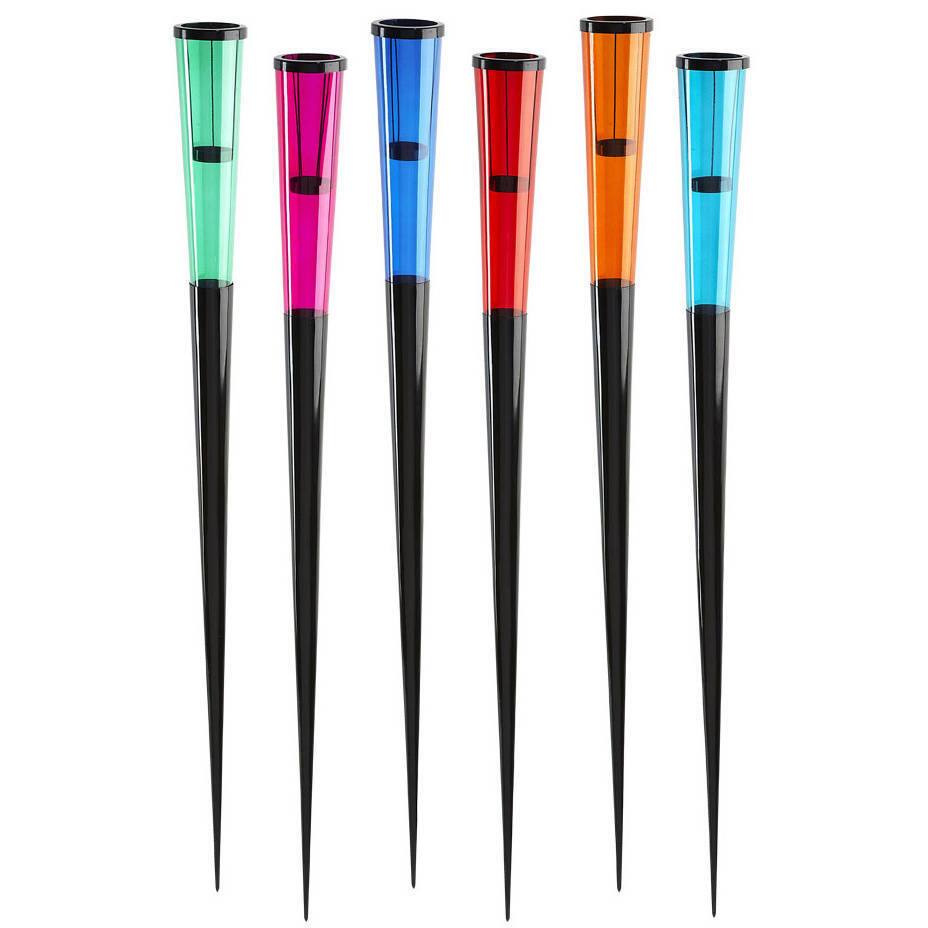 Handmade Colorful Tealight Garden Torches (Set of 6) (India) - Red