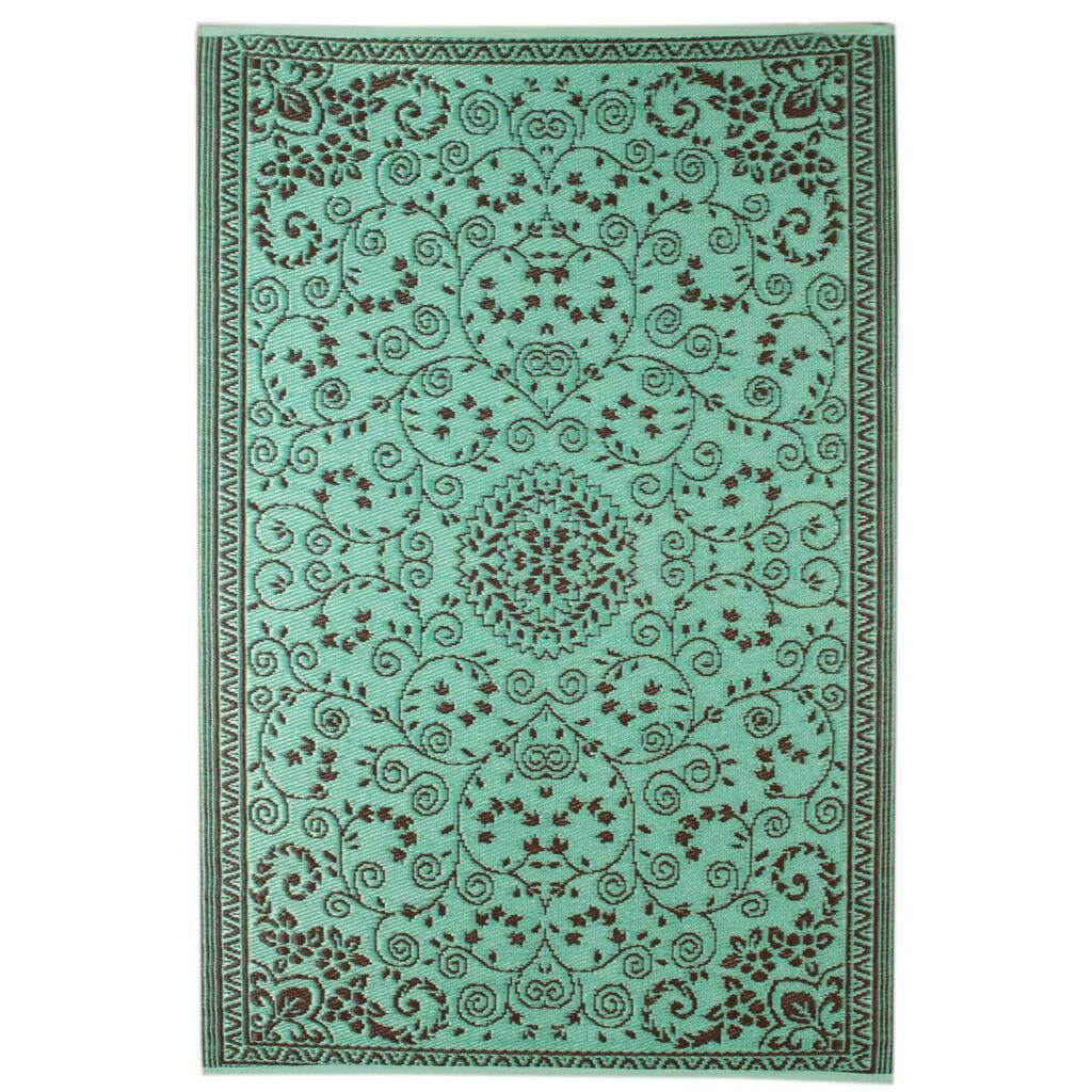 Handmade Aqua/ Coffee Indoor/ Outdoor Area Rug - 6' x 4'