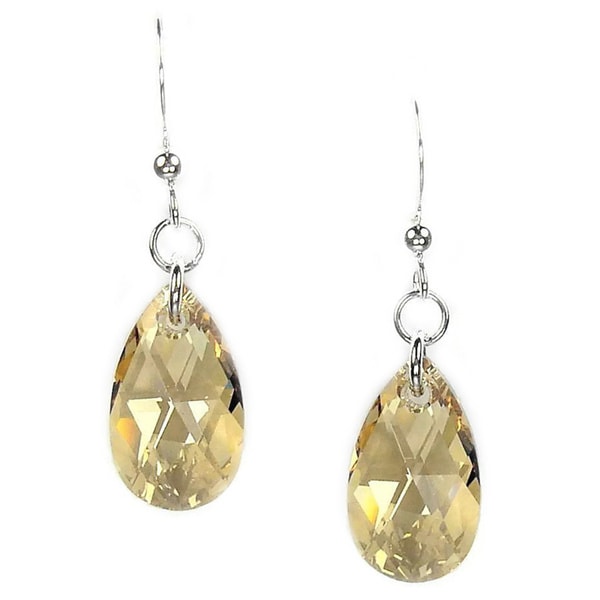 Handmade Jewelry by Dawn Sterling Silver Teardrop Golden Shadow Crystal Pear Earrings (USA)