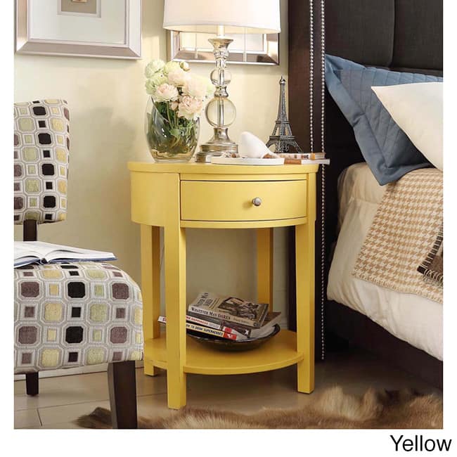 Fillmore 1-Drawer Oval Wood Shelf Accent End Table by iNSPIRE Q Modern - Yellow
