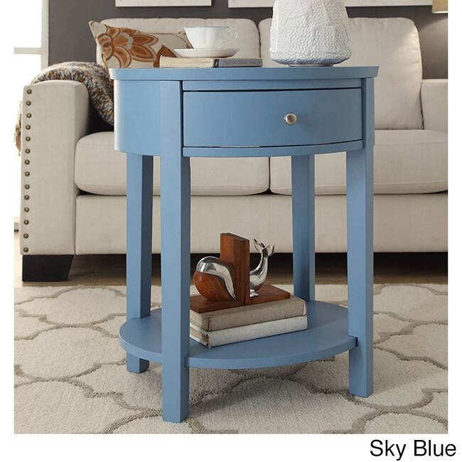 Fillmore 1-Drawer Oval Wood Shelf Accent End Table by iNSPIRE Q Modern - Sky Blue