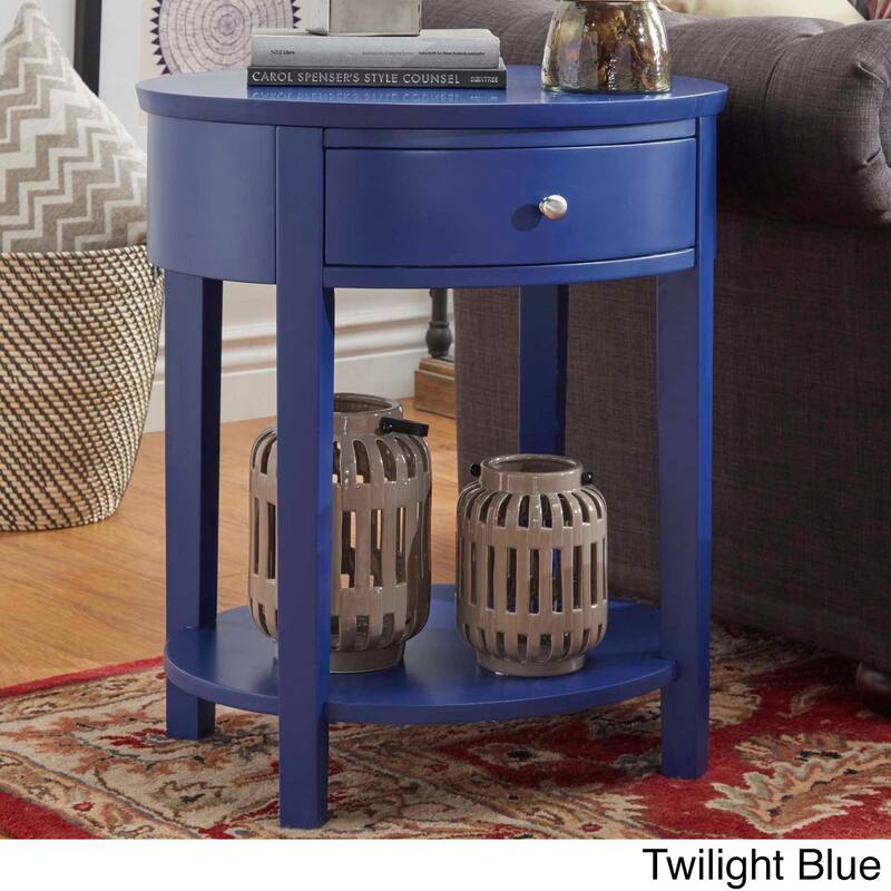 Fillmore 1-Drawer Oval Wood Shelf Accent End Table by iNSPIRE Q Modern - Twilight Blue