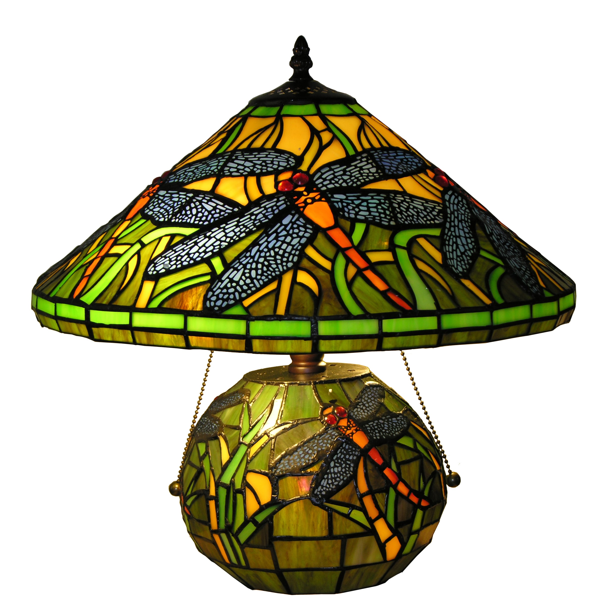 Shop Warehouse of Tiffany Style Green Dragonfly DBL Lamp ...