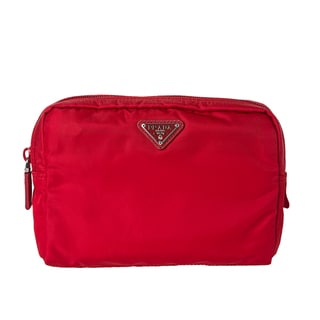 Prada 'Vela' Red Nylon Framed Cosmetic Pouch Prada Designer Wallets