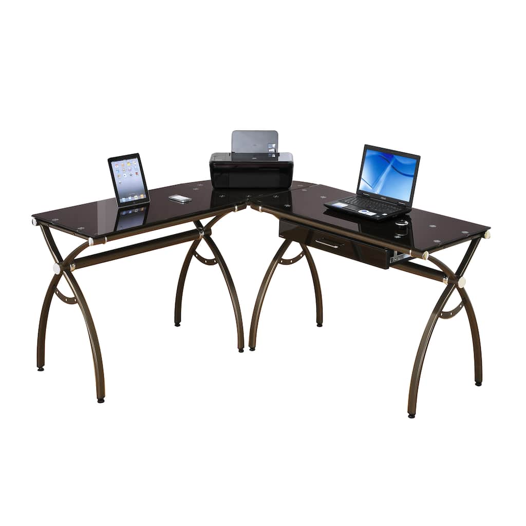 Loft Chic L-shape Tempered Glass Computer Workstation Desk