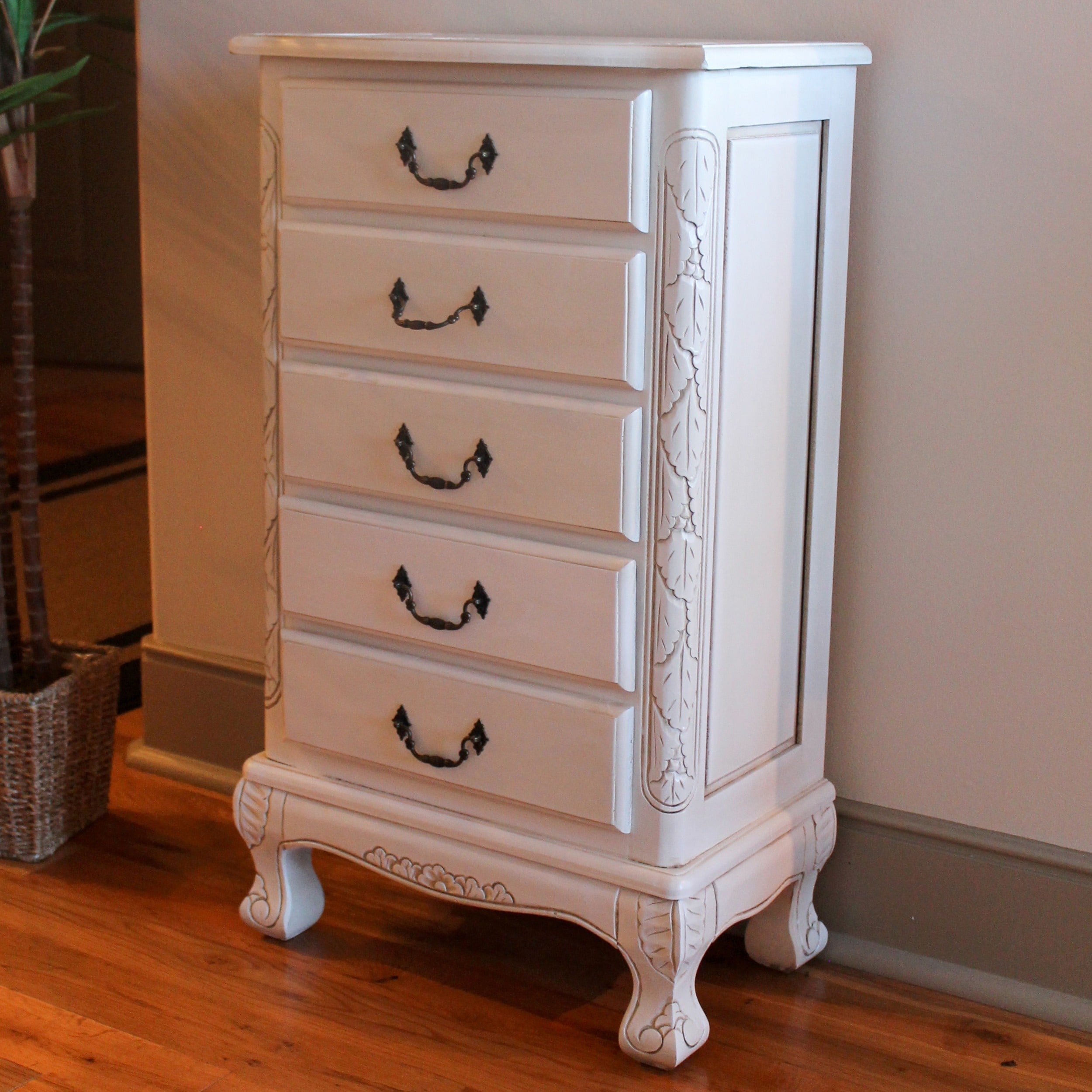 International Caravan Windsor Jewelry Armoire Antique White 5drawer eBay