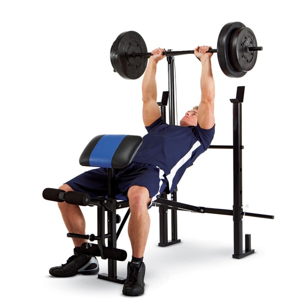 Marcy Standard Weight Bench 120 Pound Lat Tower Weight Set