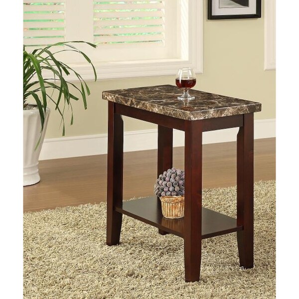 Espresso Wooden Marble Chair Side End Table - Overstock - 7307530